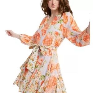 Alice And Olivia Pali Belted Floral-print Cotton-voile Mini Dress